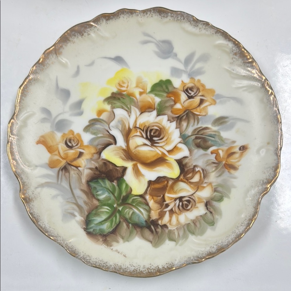 Ucagco Plate Elegant Yellow Rose Floral Decorative Plate
